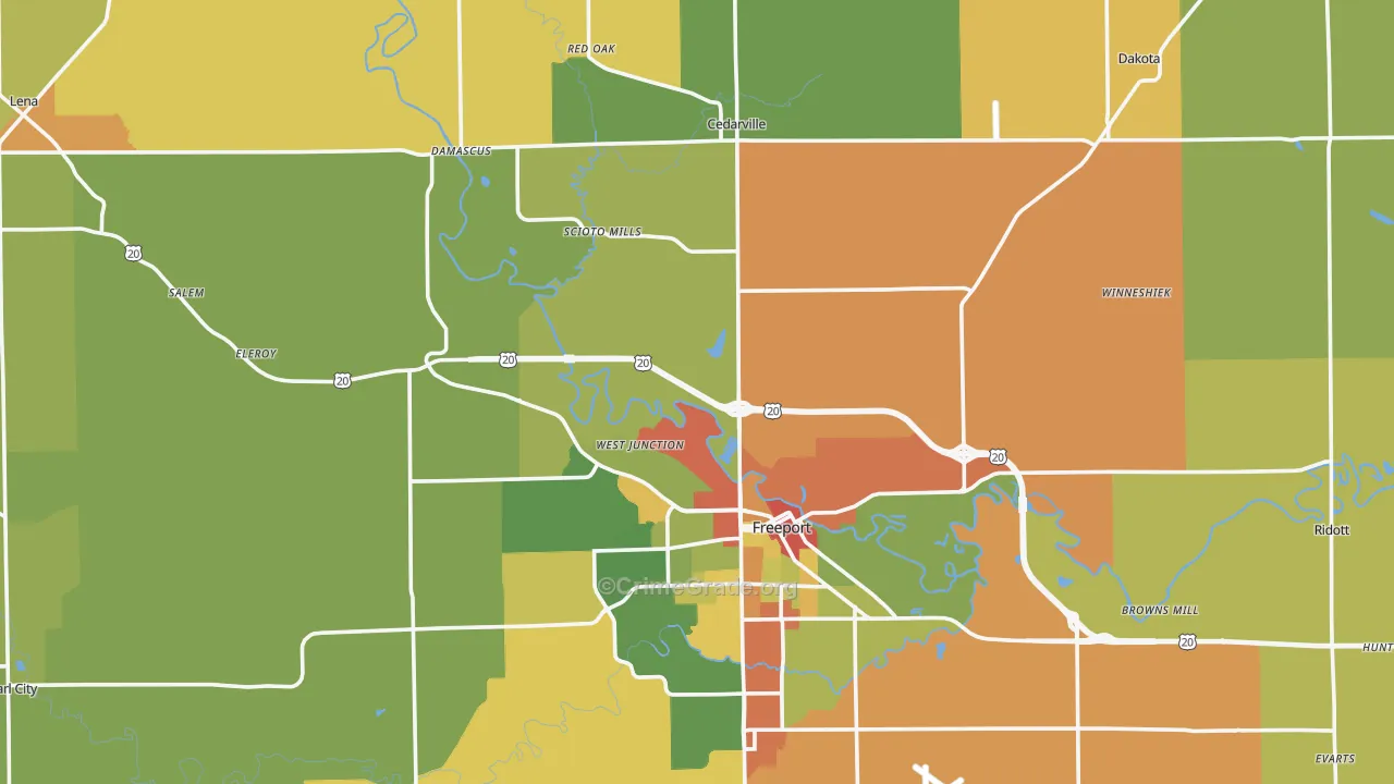 Stephenson County, IL Map of Robbery Rates
