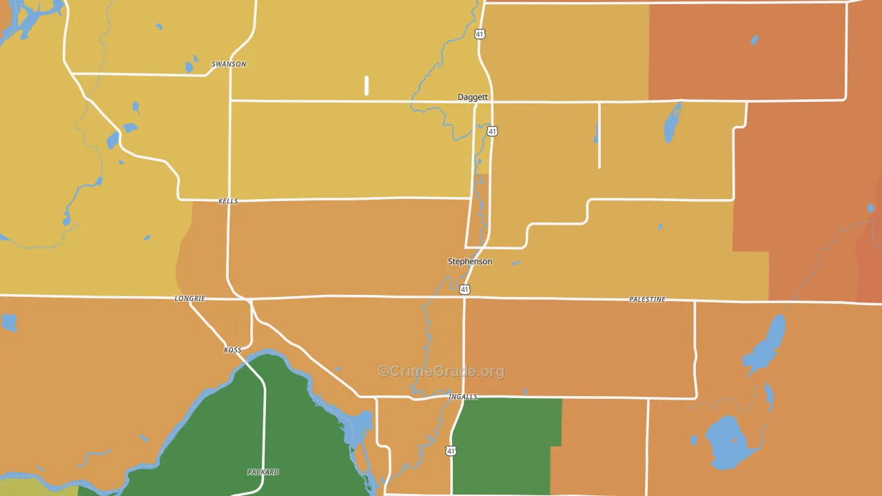 Stephenson, MI Map of Robbery Rates