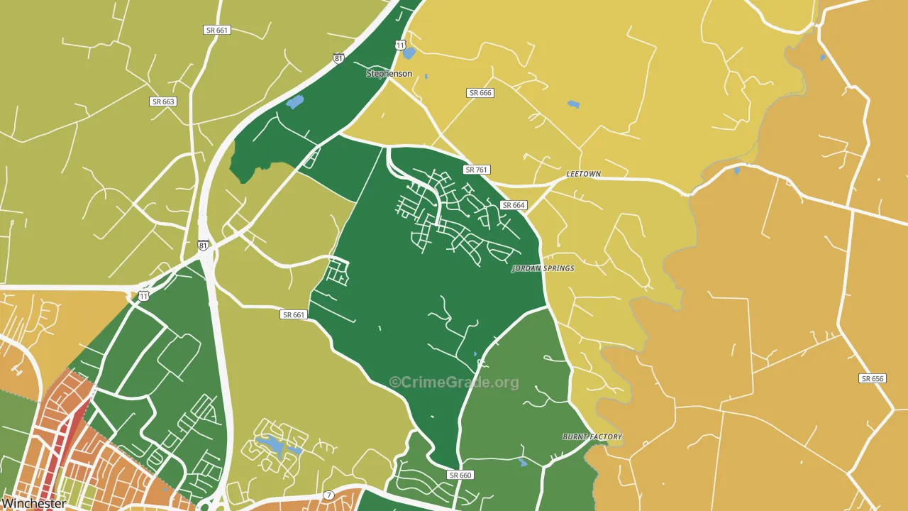 Stephenson, VA Map of Robbery Rates