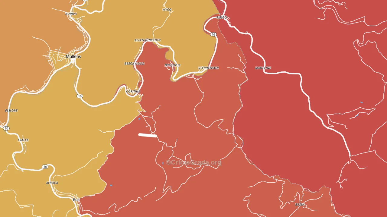 Stephenson, WV Map of Robbery Rates