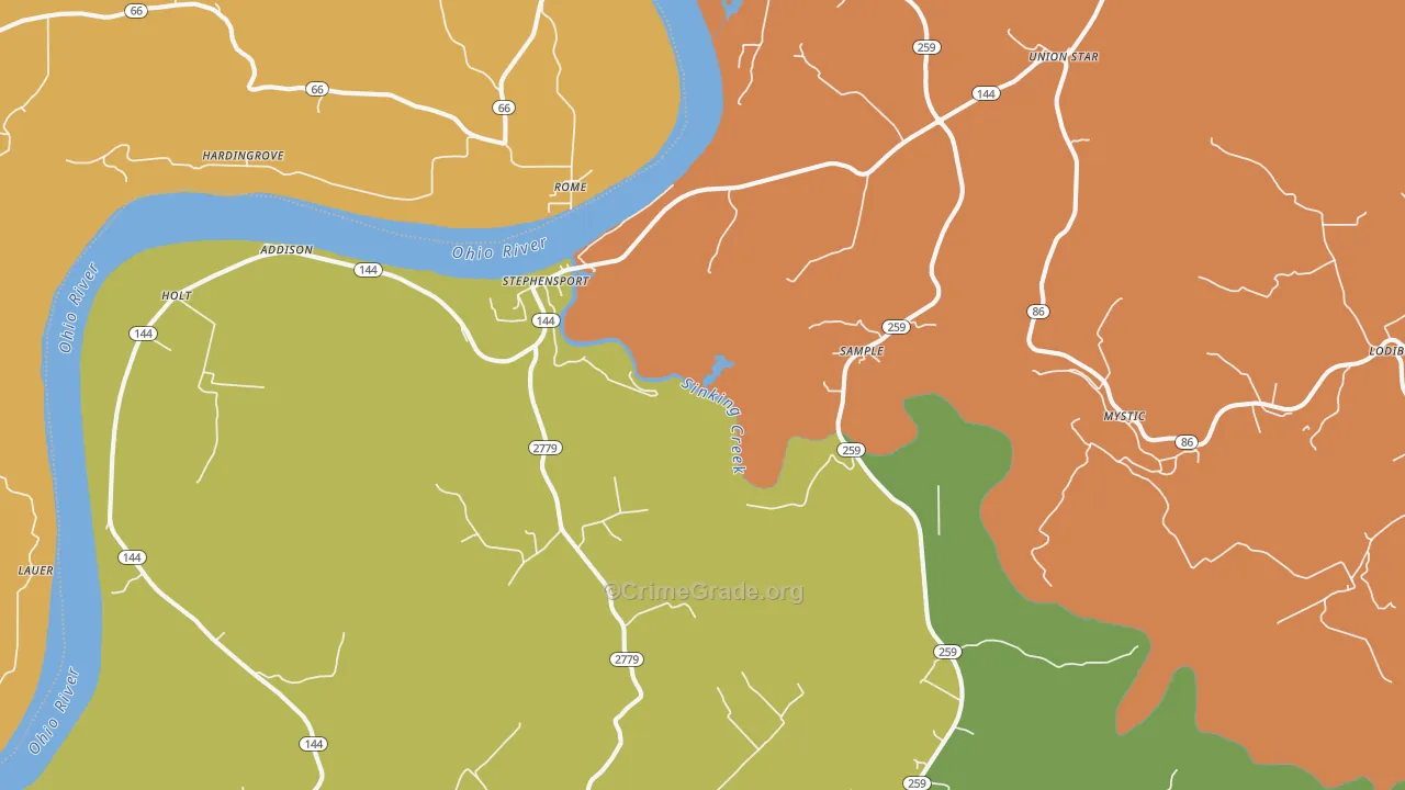 Stephensport, KY Map of Robbery Rates