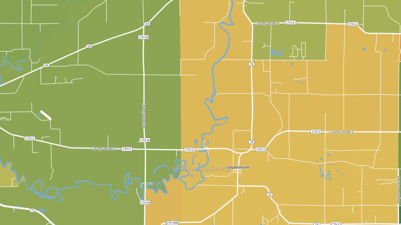 Stephensville, WI Map of Robbery Rates