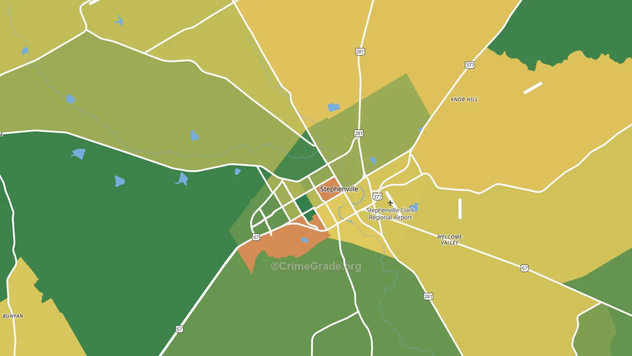 Stephenville, TX Map of Robbery Rates