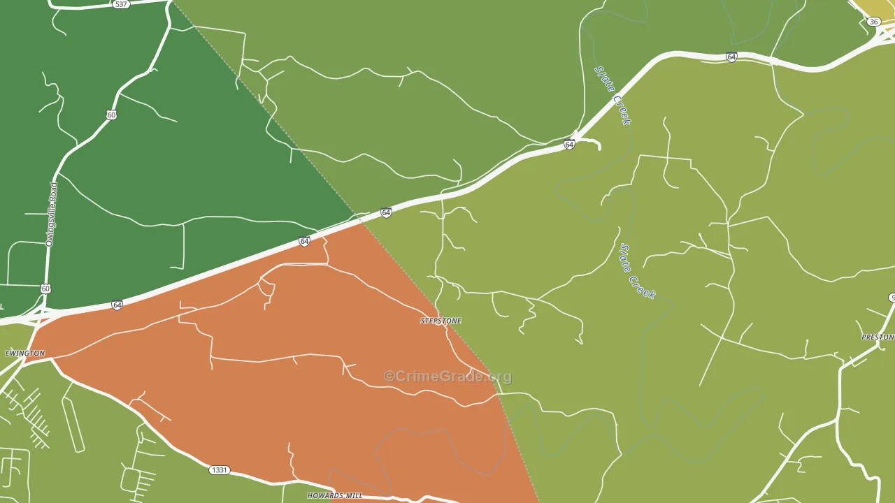 Stepstone, KY Map of Robbery Rates