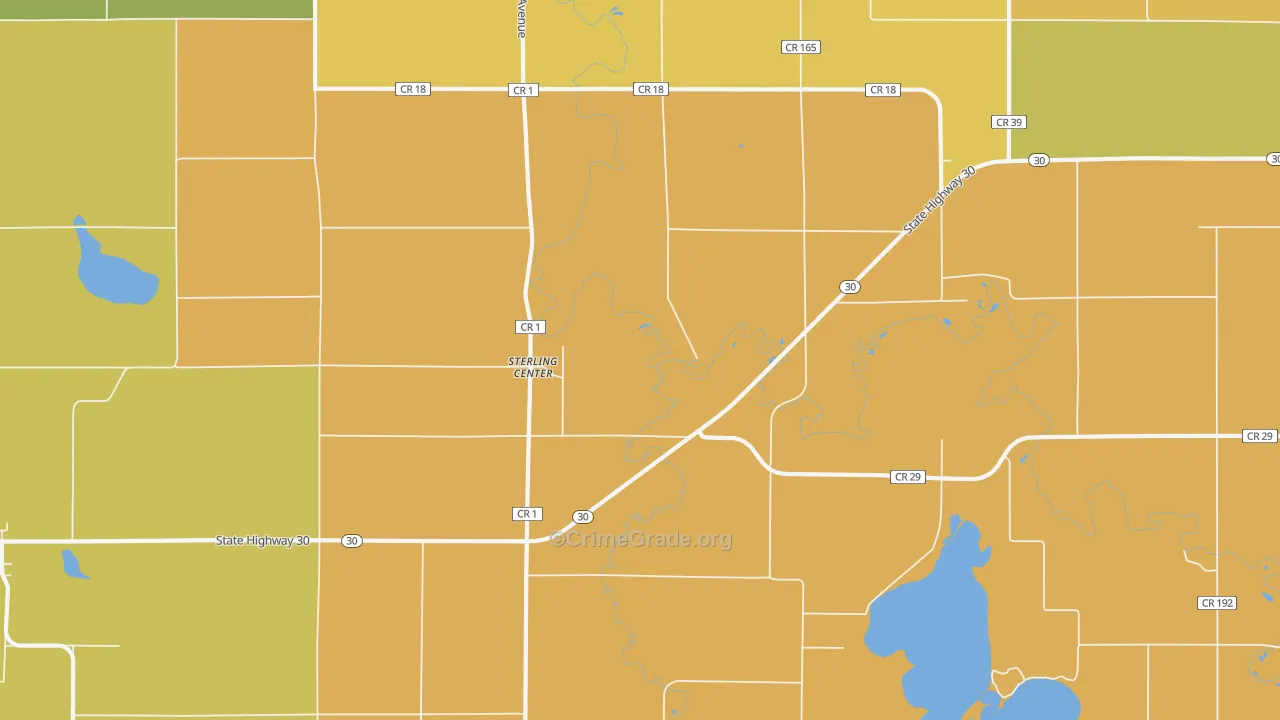 Sterling Center, MN Map of Robbery Rates