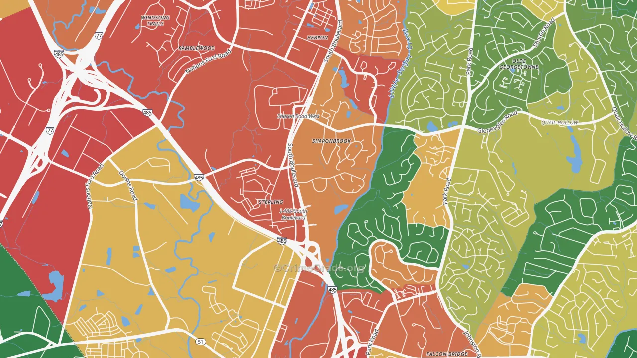 Sterling, Charlotte, NC Map of Robbery Rates
