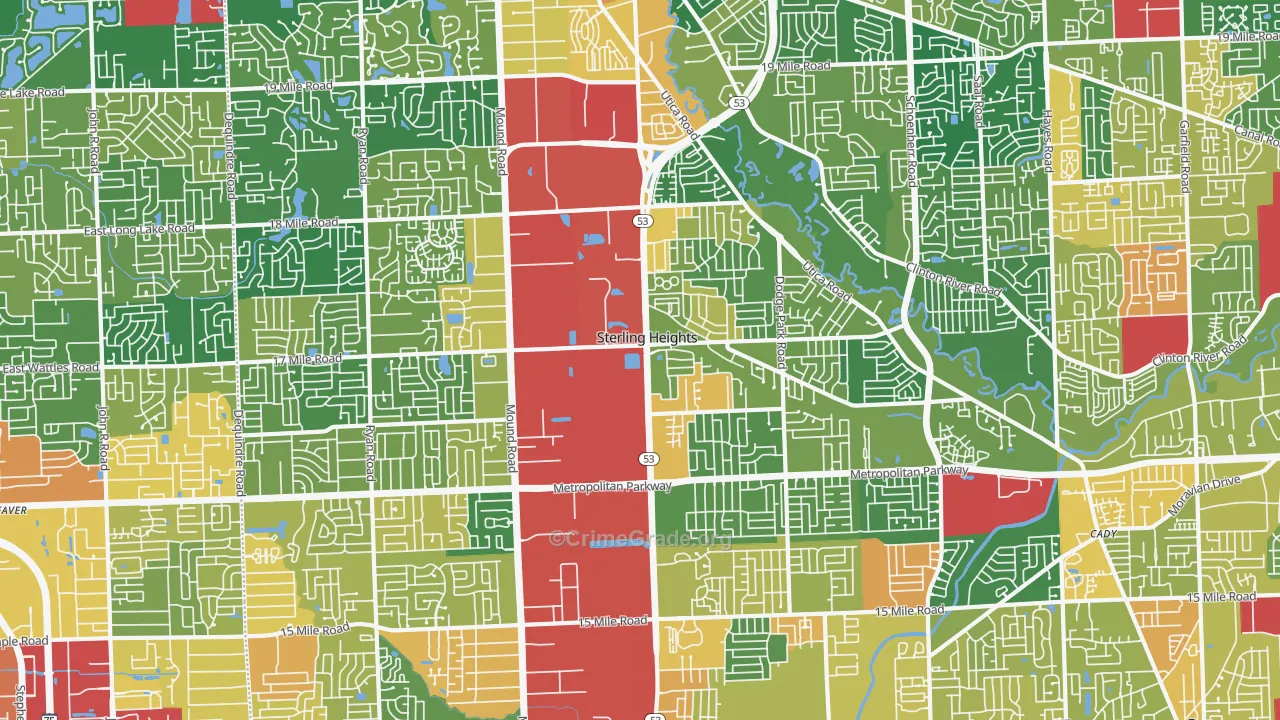 Sterling Heights, MI Map of Robbery Rates