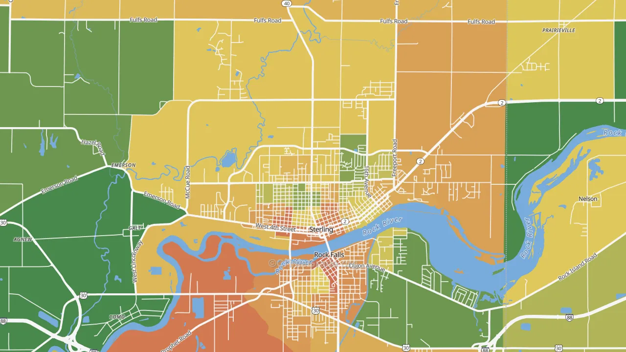 Sterling, IL Map of Robbery Rates