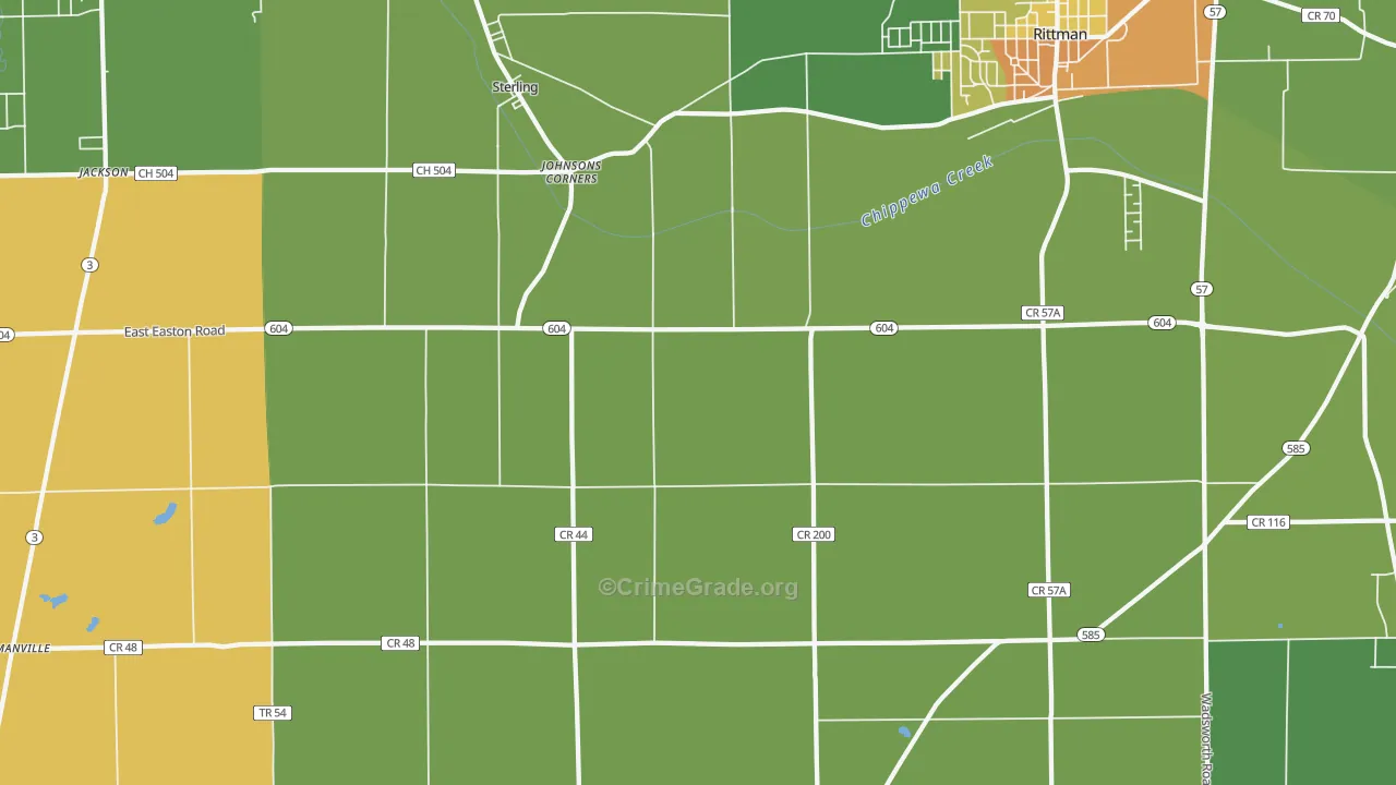 Sterling, OH Map of Robbery Rates