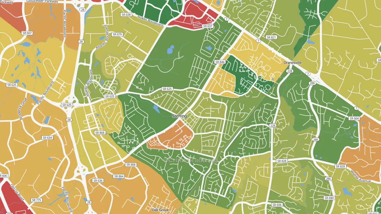 Sterling Park, Sterling, VA Map of Robbery Rates