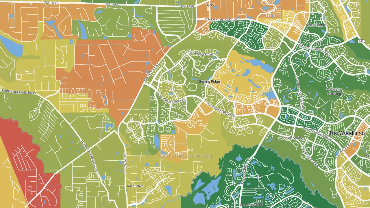 Sterling Ridge, The Woodlands, TX Map of Robbery Rates