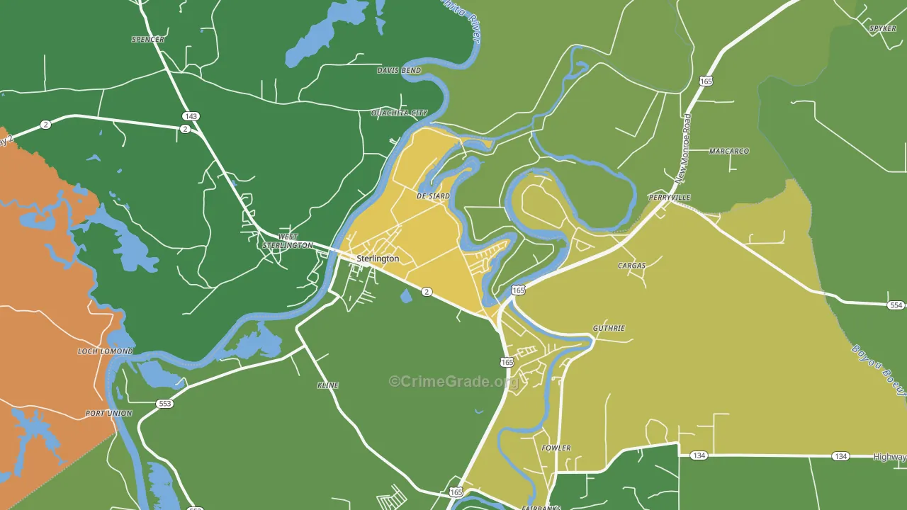 Sterlington, LA Map of Robbery Rates