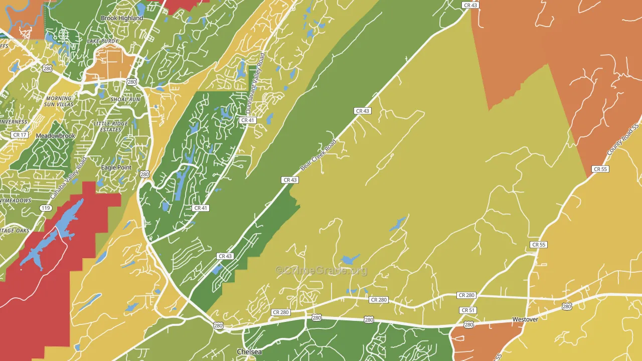 Sterrett, AL Map of Robbery Rates