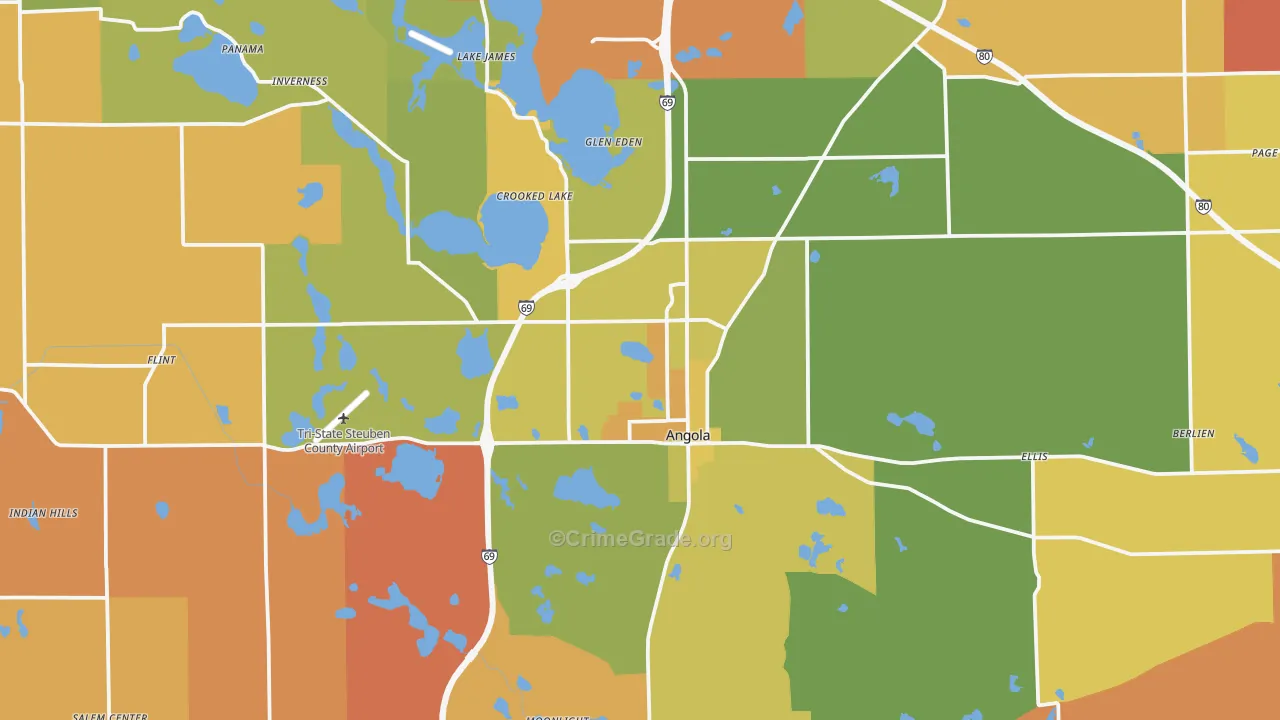Steuben County, IN Map of Robbery Rates