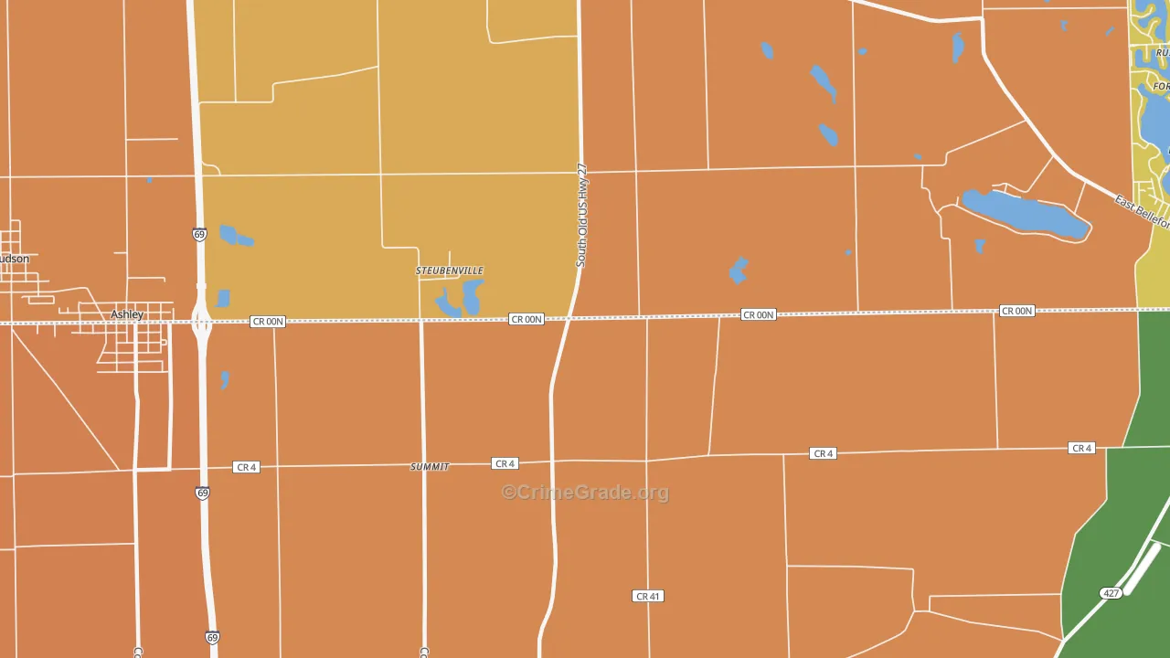 Steubenville, IN Map of Robbery Rates
