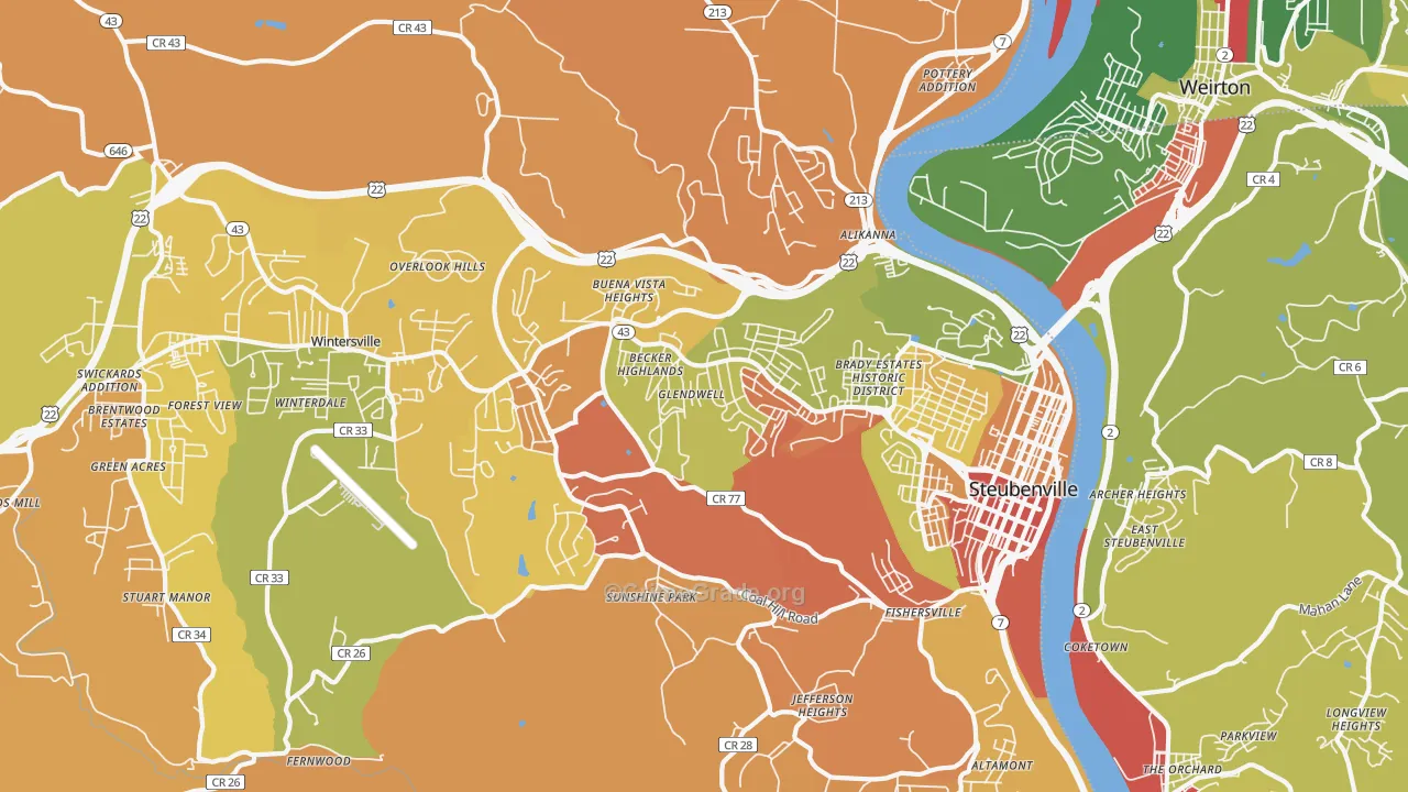 Steubenville, OH Map of Robbery Rates