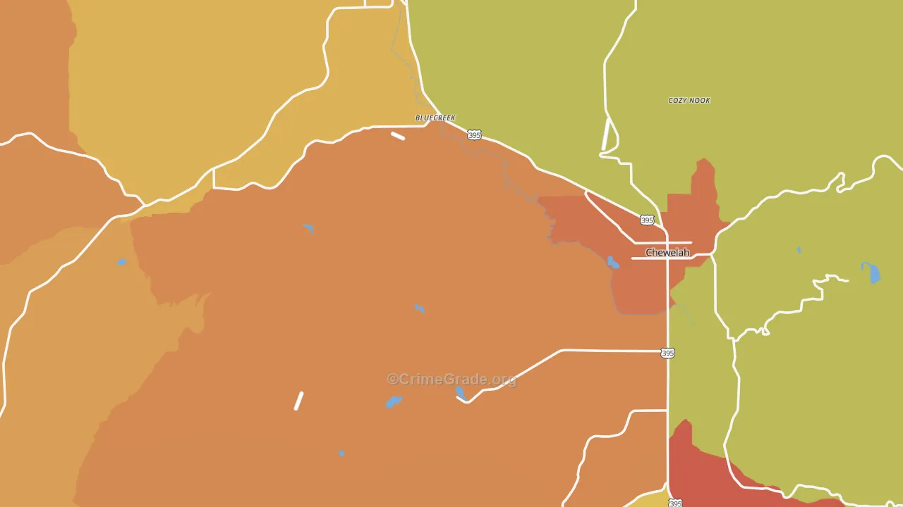 Stevens County, WA Map of Robbery Rates