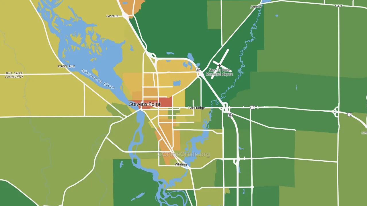 Stevens Point, WI Map of Robbery Rates