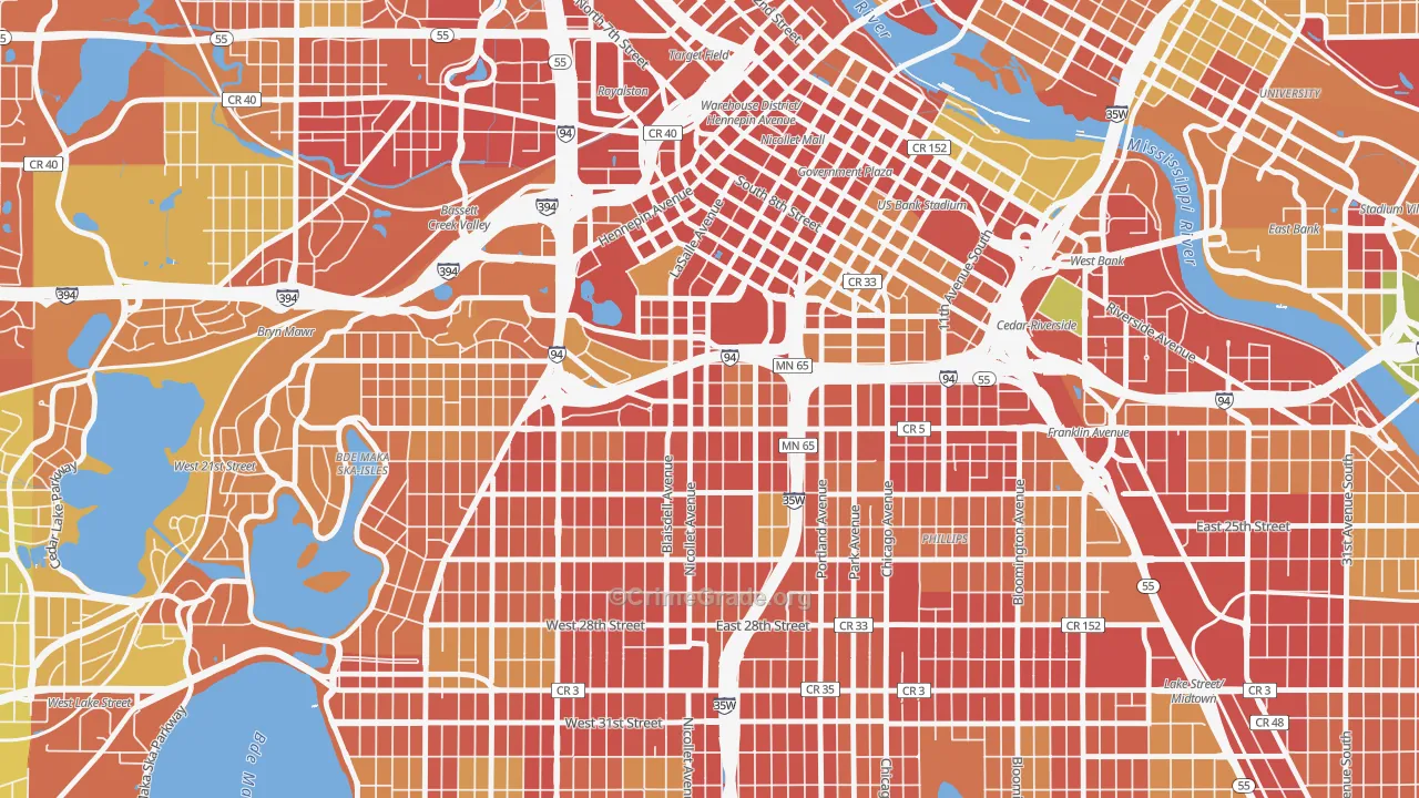 Stevens Square, Minneapolis, MN Map of Robbery Rates