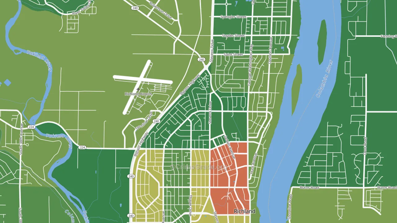 Stevens Triangle, Richland, WA Map of Robbery Rates