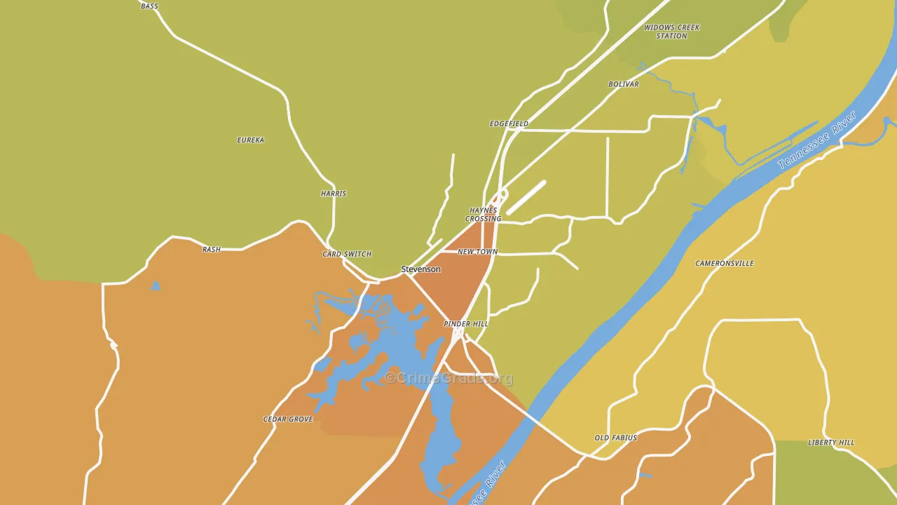 Stevenson, AL Map of Robbery Rates