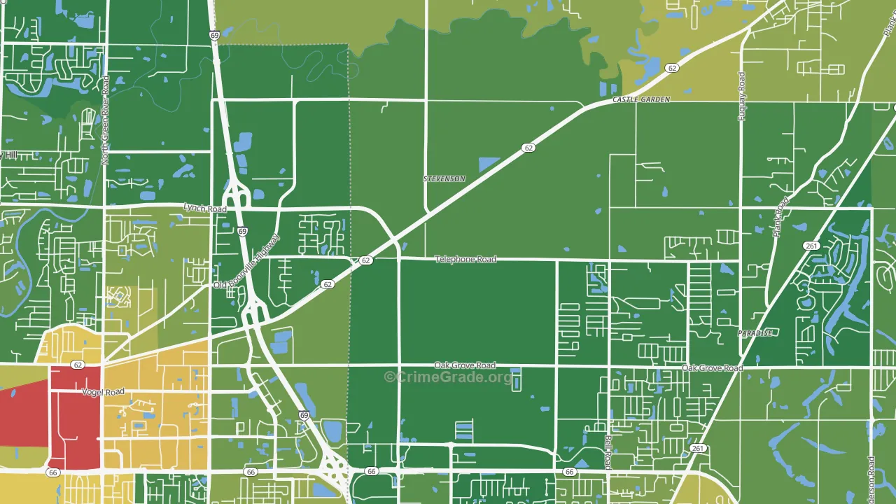 Stevenson, IN Map of Robbery Rates