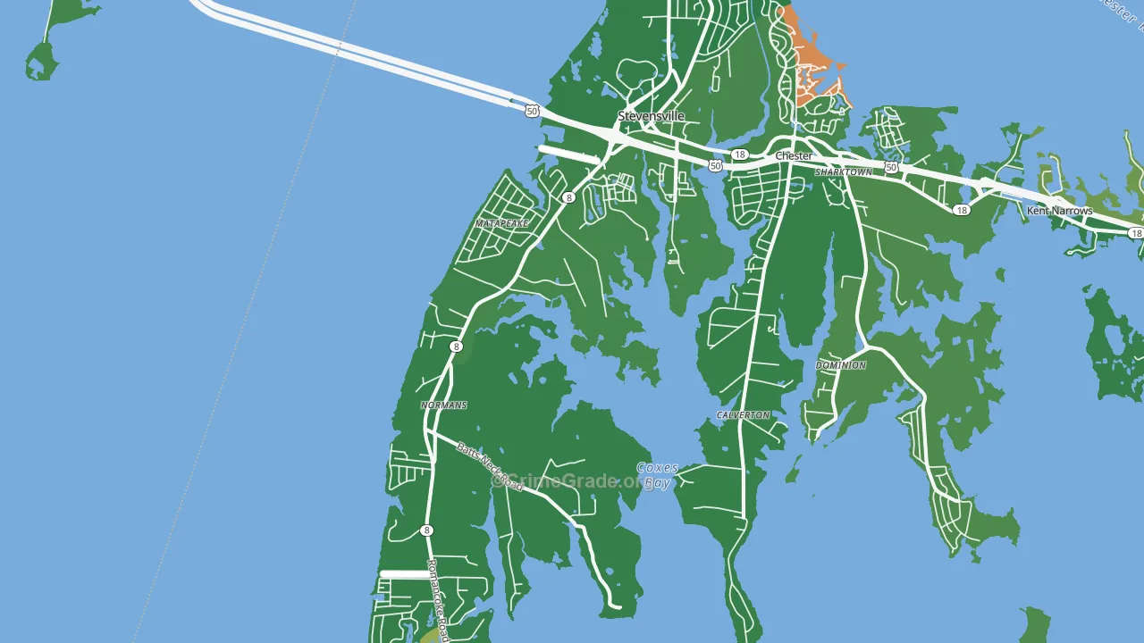 Stevensville, MD Map of Robbery Rates