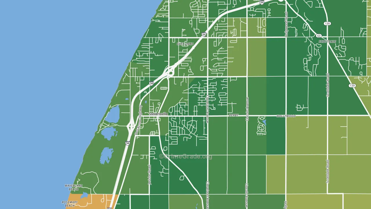 Stevensville, MI Map of Robbery Rates