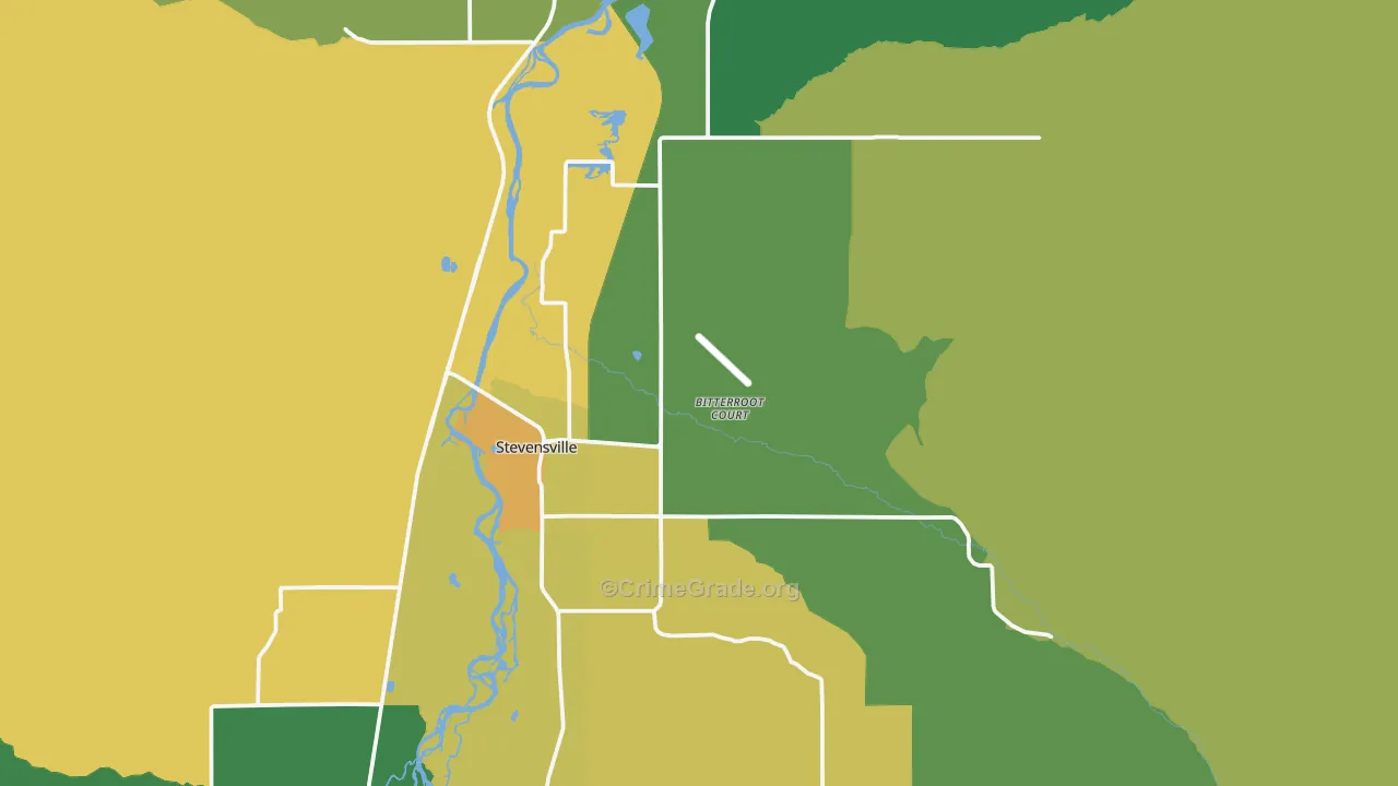 Stevensville, MT Map of Robbery Rates