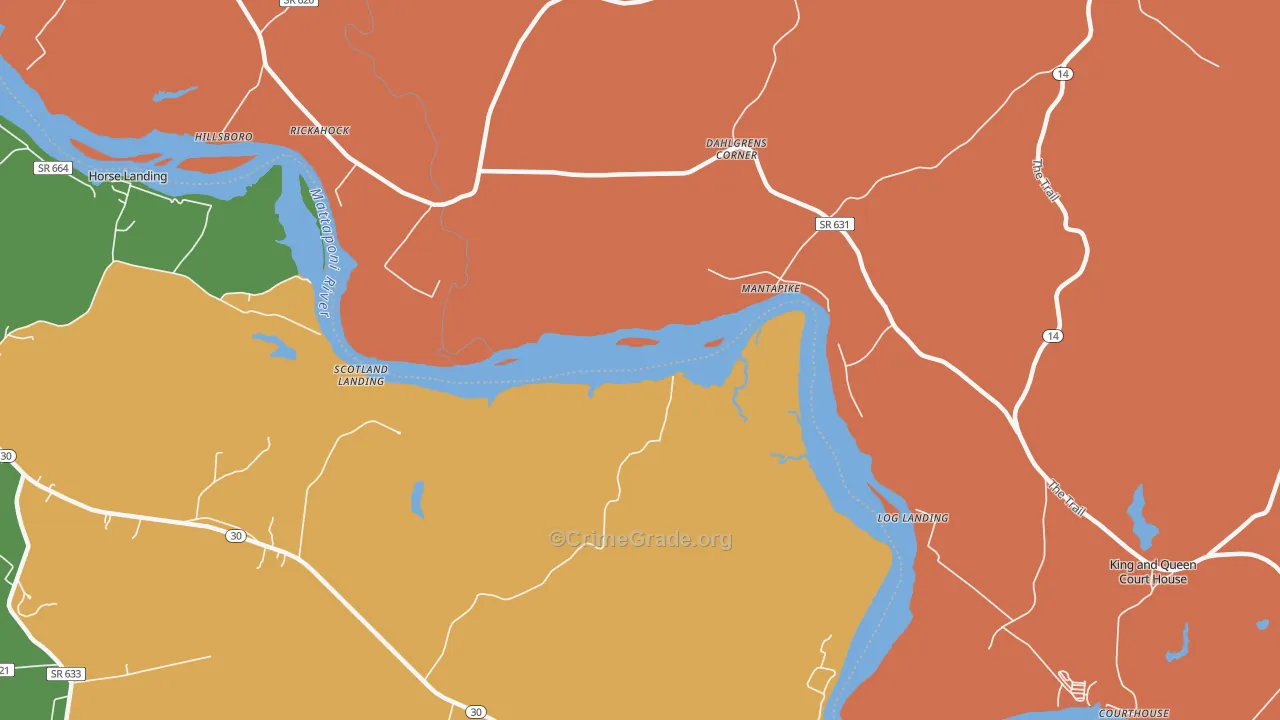 Stevensville, VA Map of Robbery Rates