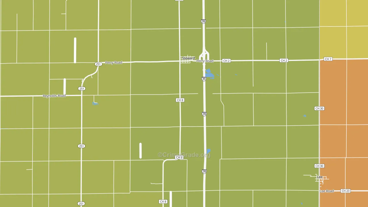 Steward, IL Map of Robbery Rates