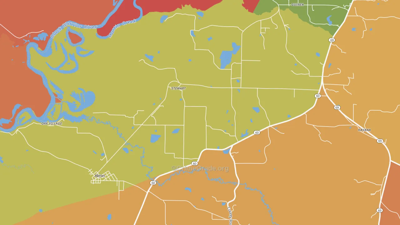 Stewart, AL Map of Robbery Rates