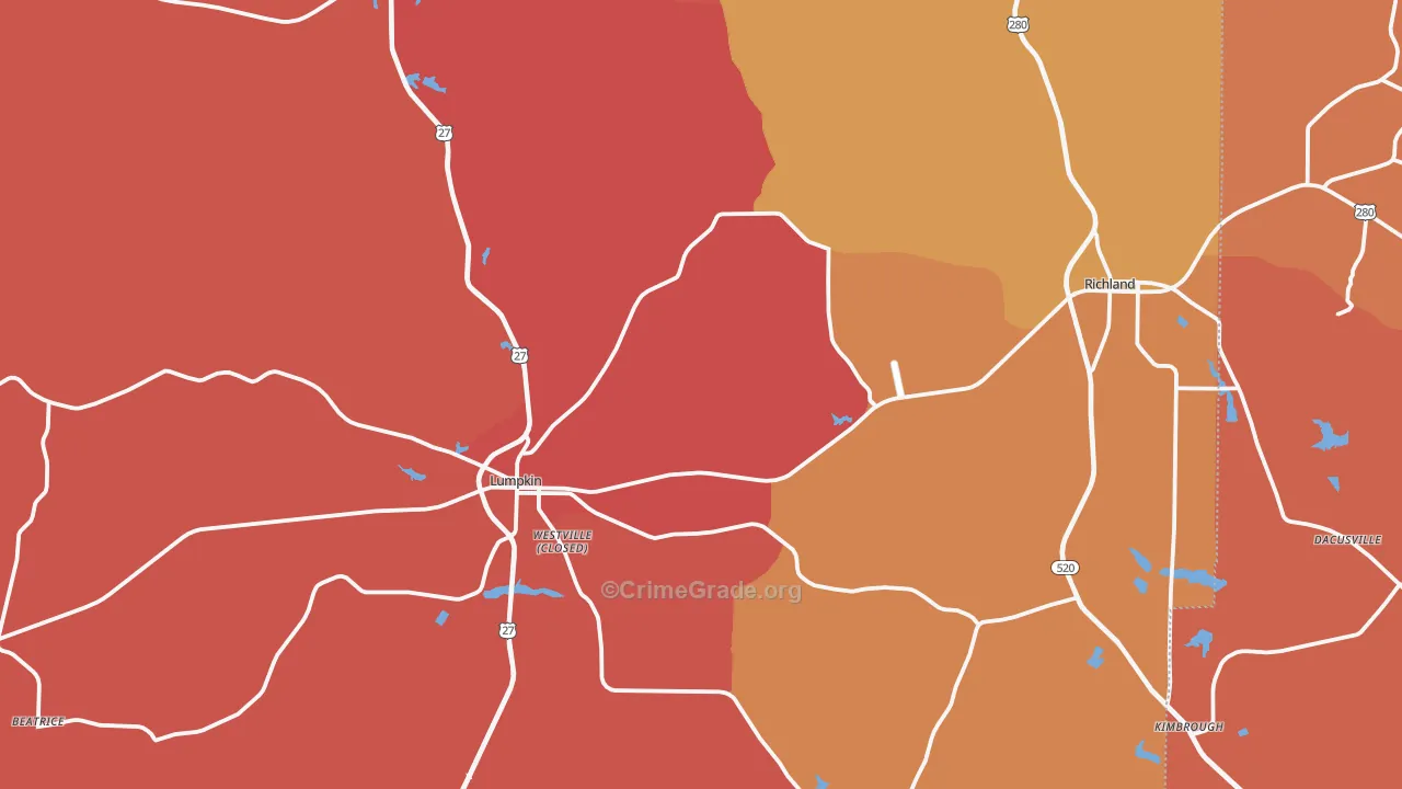 Stewart County, GA Map of Robbery Rates