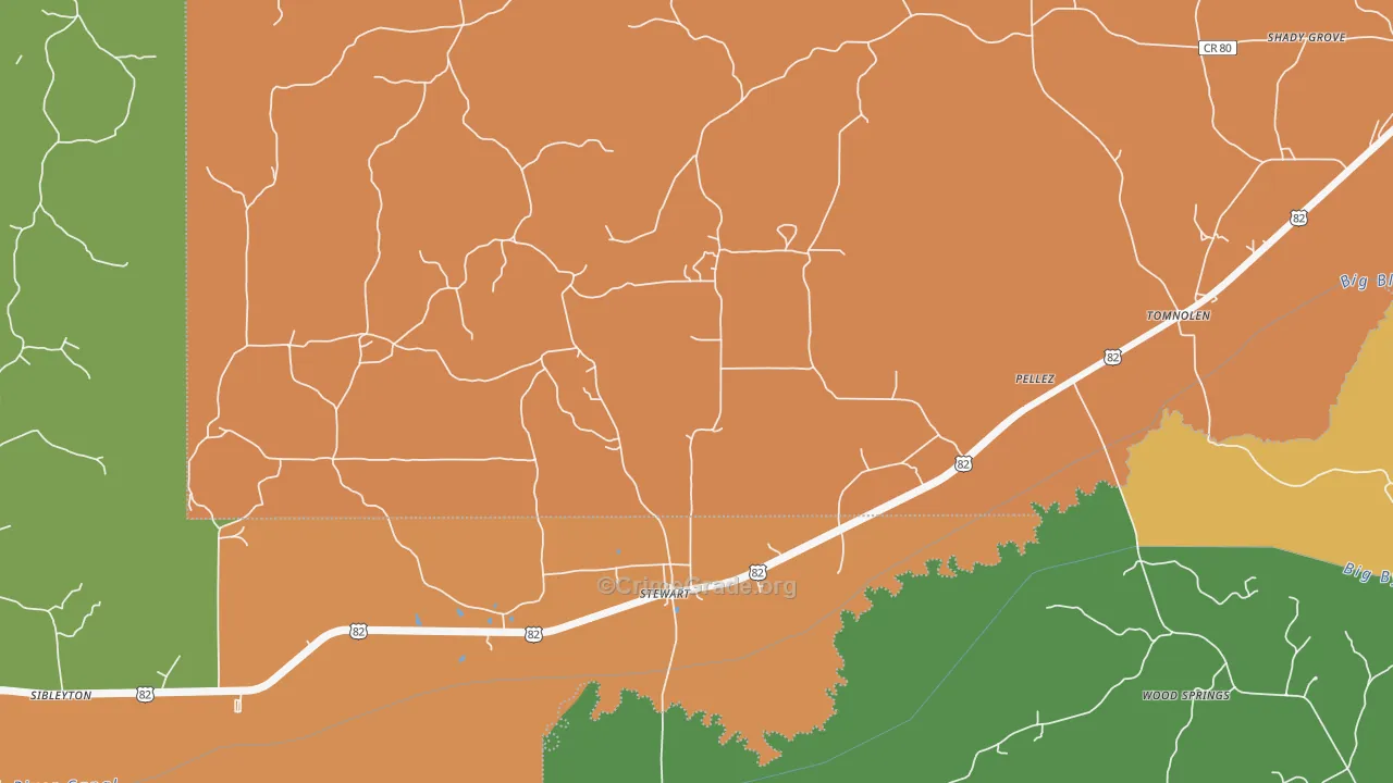 Stewart, MS Map of Robbery Rates