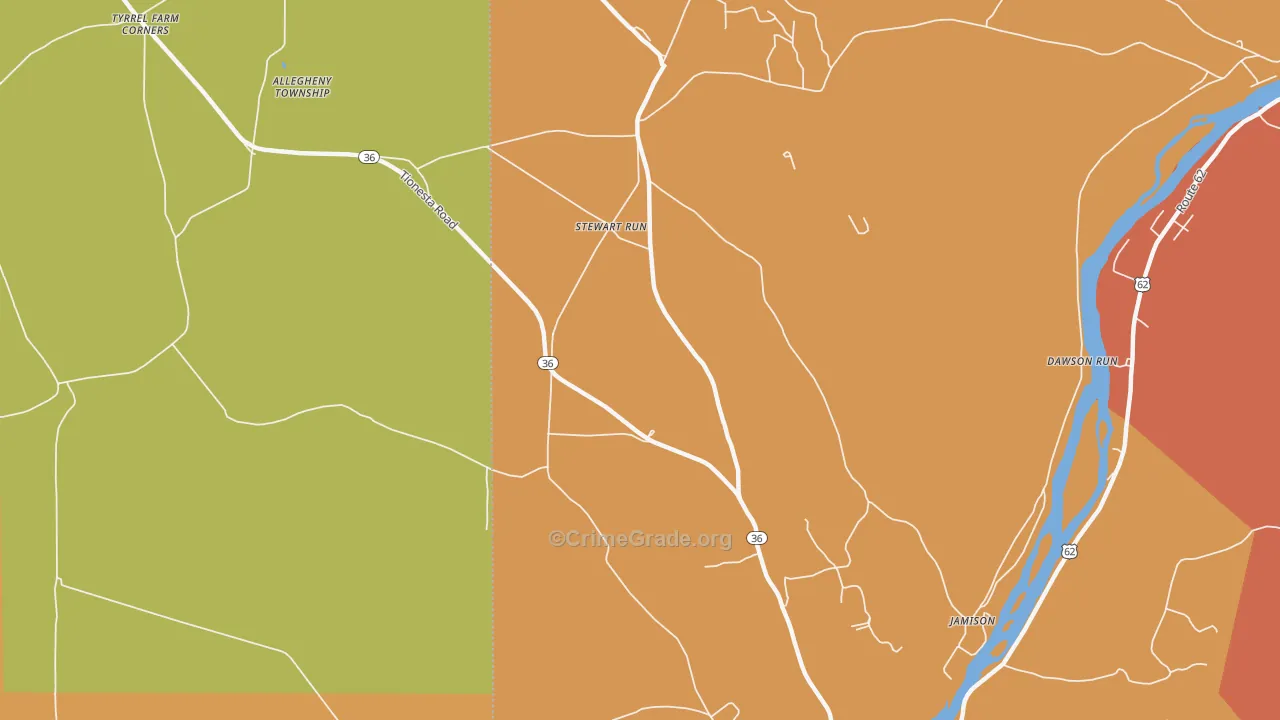Stewart Run, PA Map of Robbery Rates