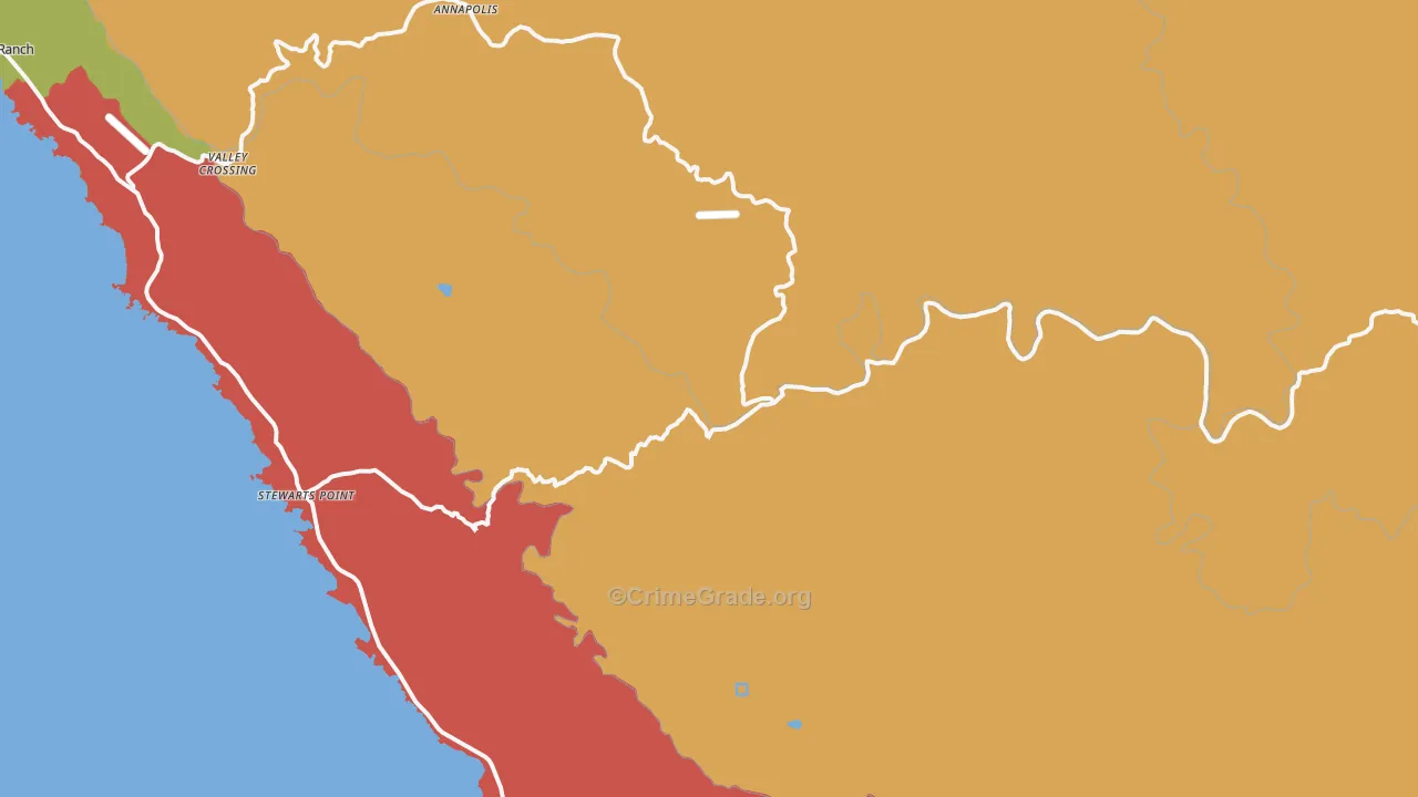 Stewarts Point, CA Map of Robbery Rates