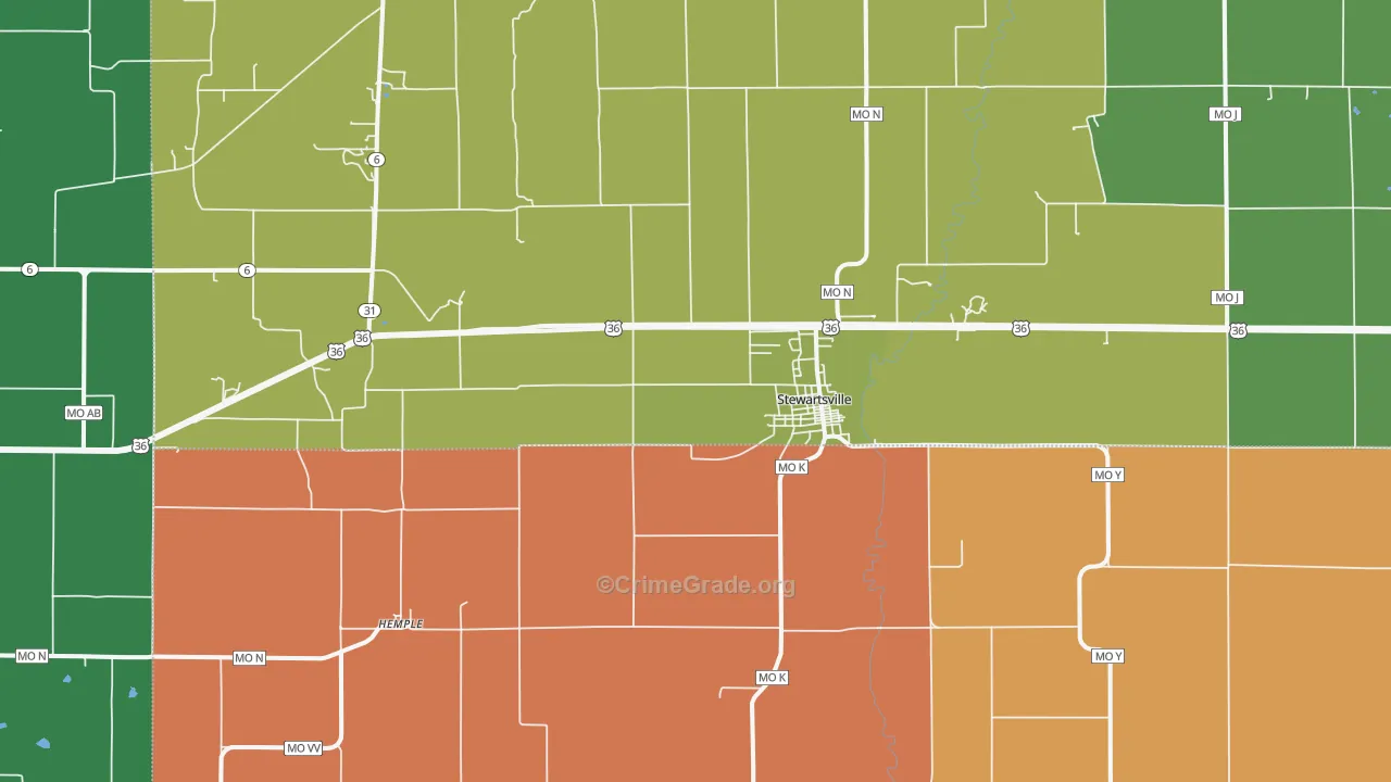 Stewartsville, MO Map of Robbery Rates