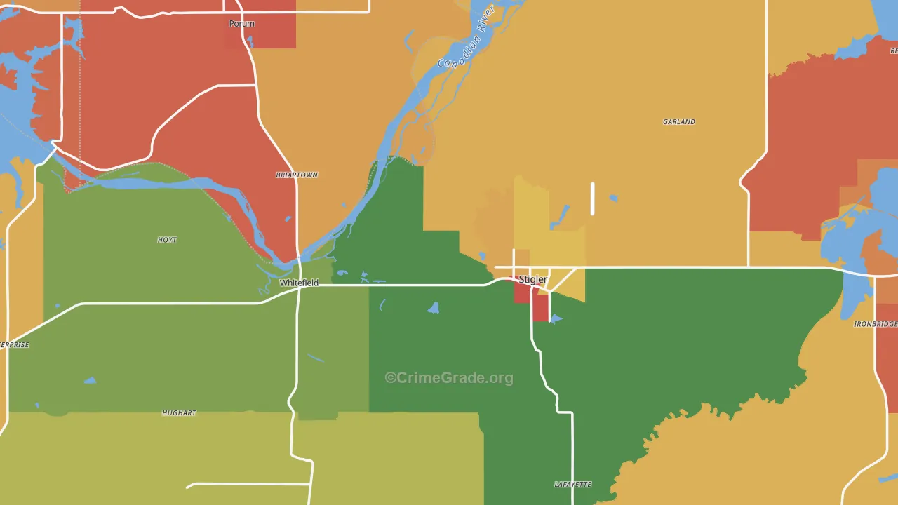 Stigler, OK Map of Robbery Rates