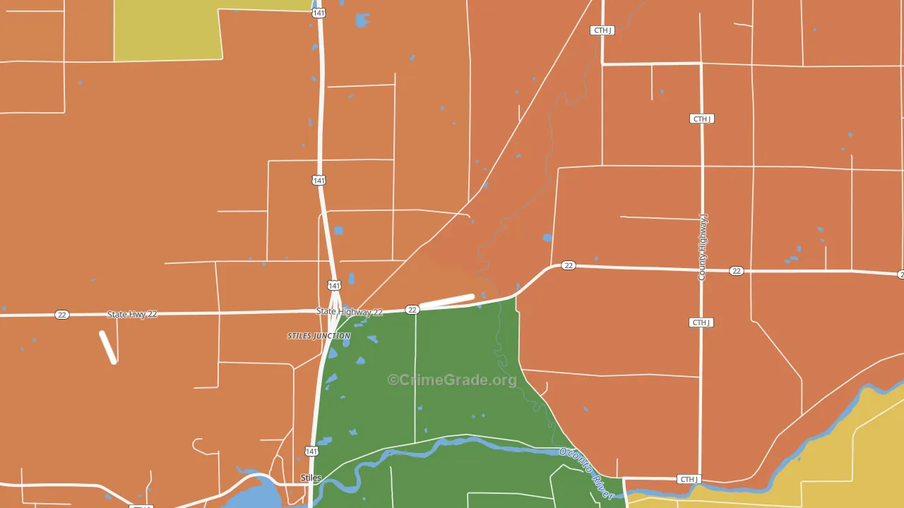 Stiles Junction, WI Map of Robbery Rates
