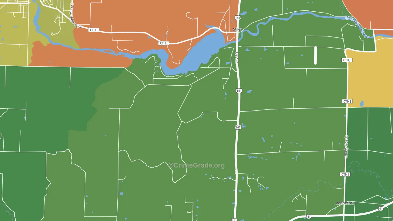 Stiles, WI Map of Robbery Rates