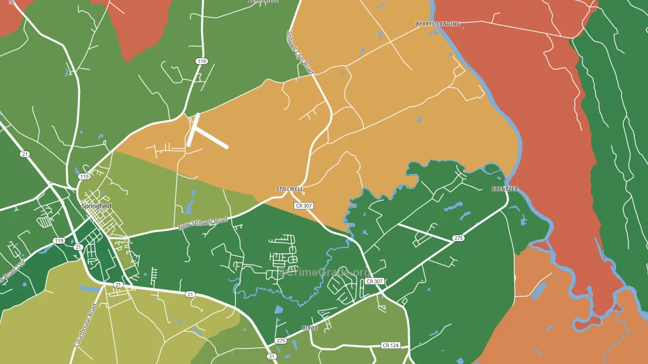 Stillwell, GA Map of Robbery Rates