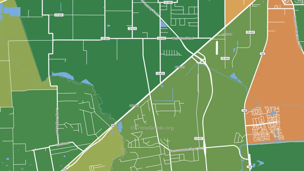 Stilson, TX Map of Robbery Rates