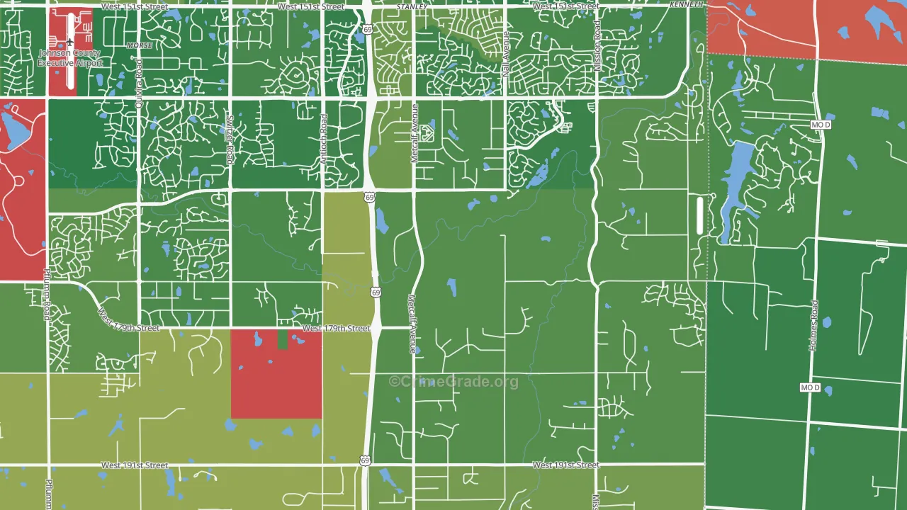 Stilwell, KS Map of Robbery Rates
