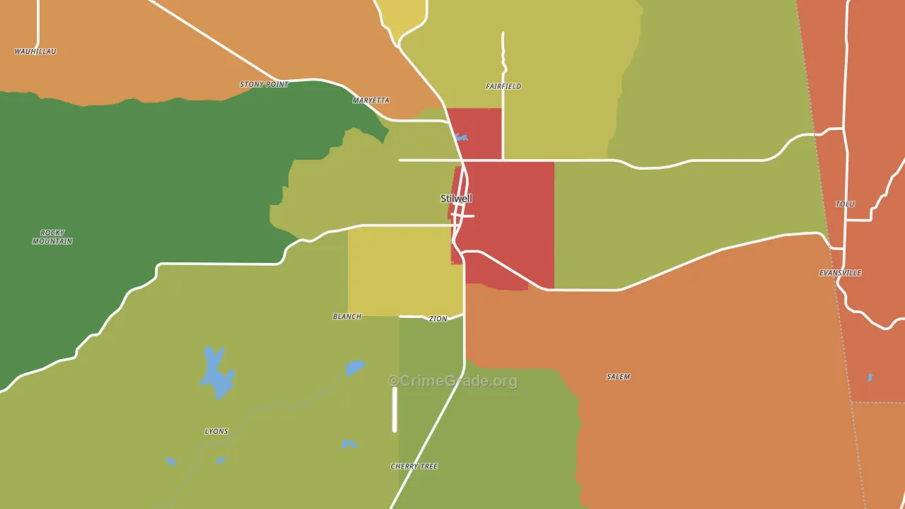 Stilwell, OK Map of Robbery Rates