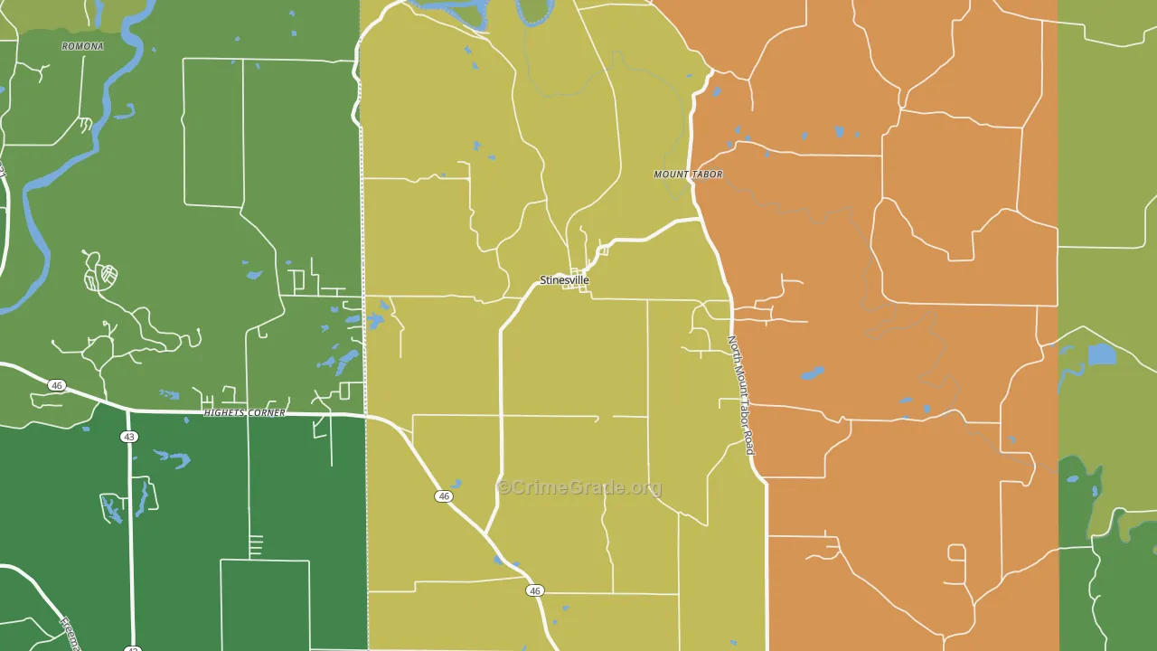 Stinesville, IN Map of Robbery Rates