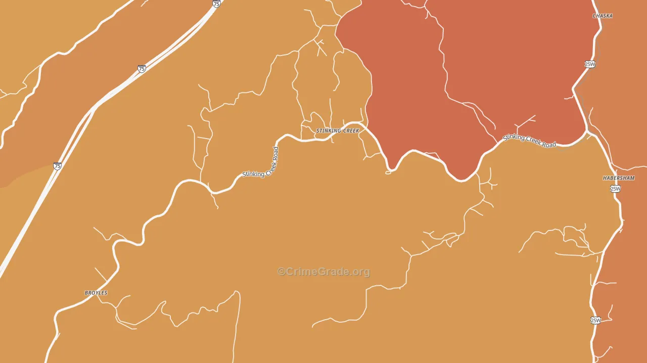 Stinking Creek, TN Map of Robbery Rates