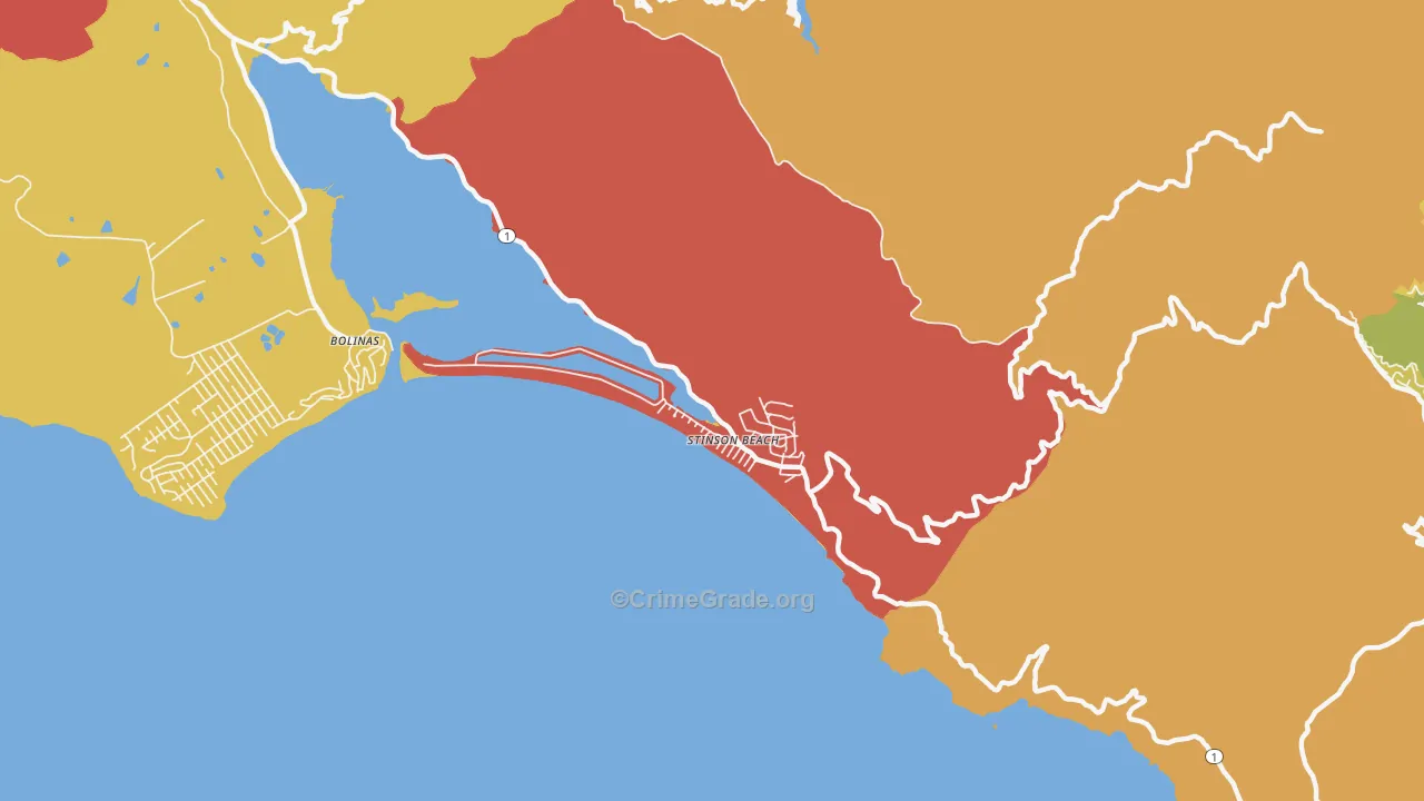 Stinson Beach, CA Map of Robbery Rates