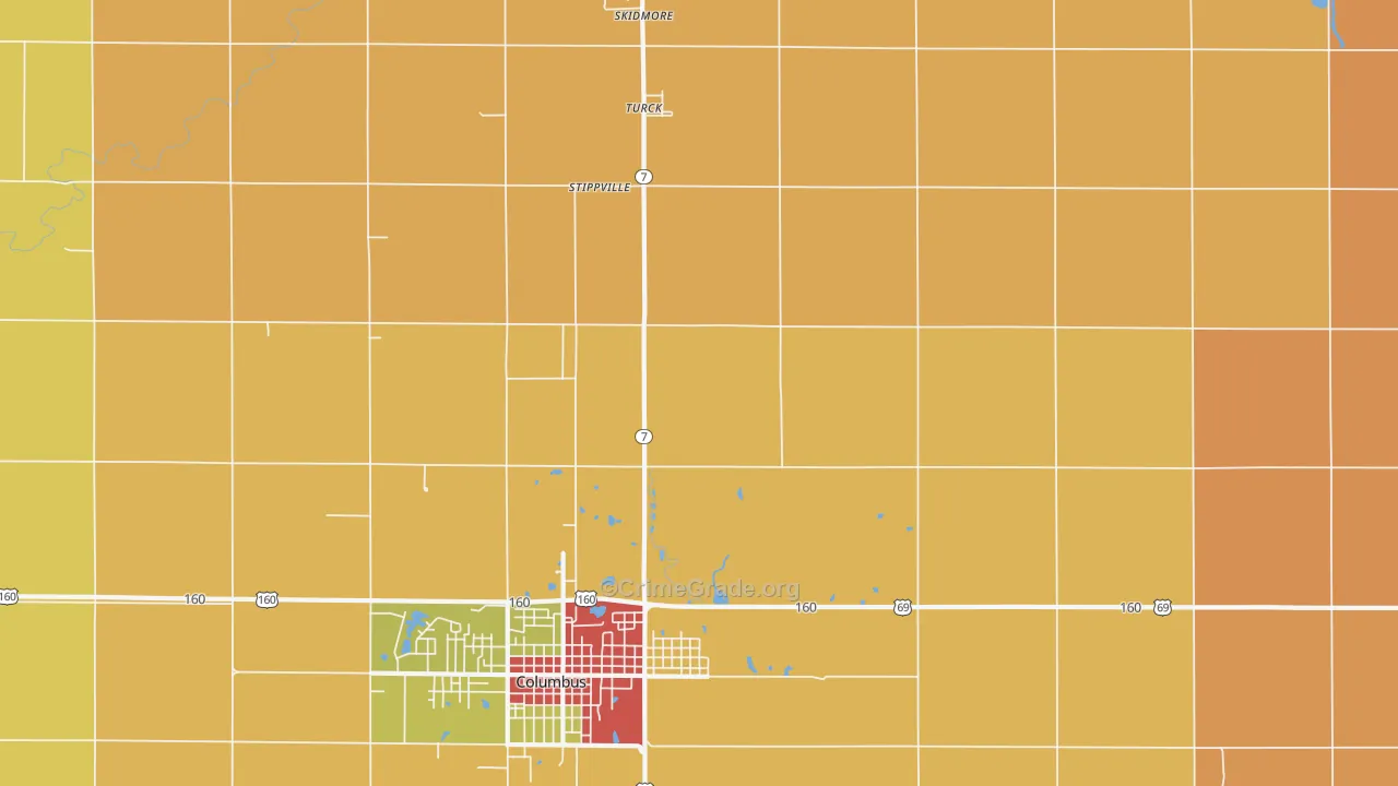 Stippville, KS Map of Robbery Rates