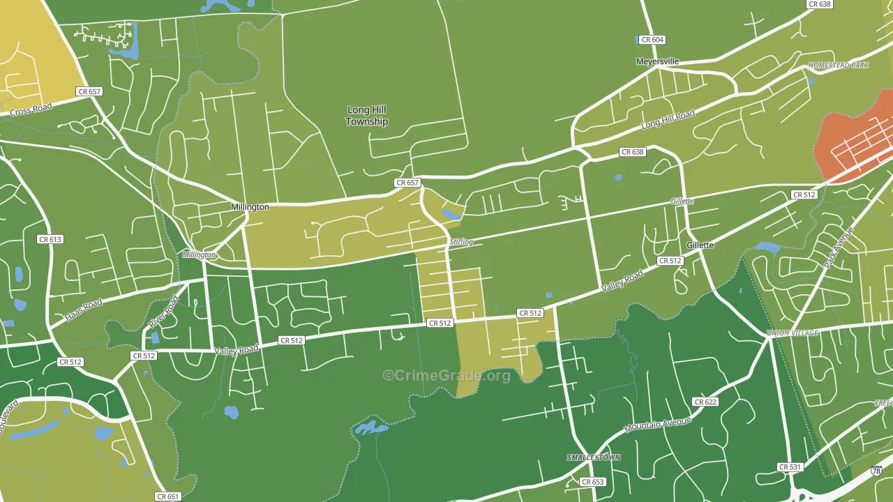 Stirling, NJ Map of Robbery Rates
