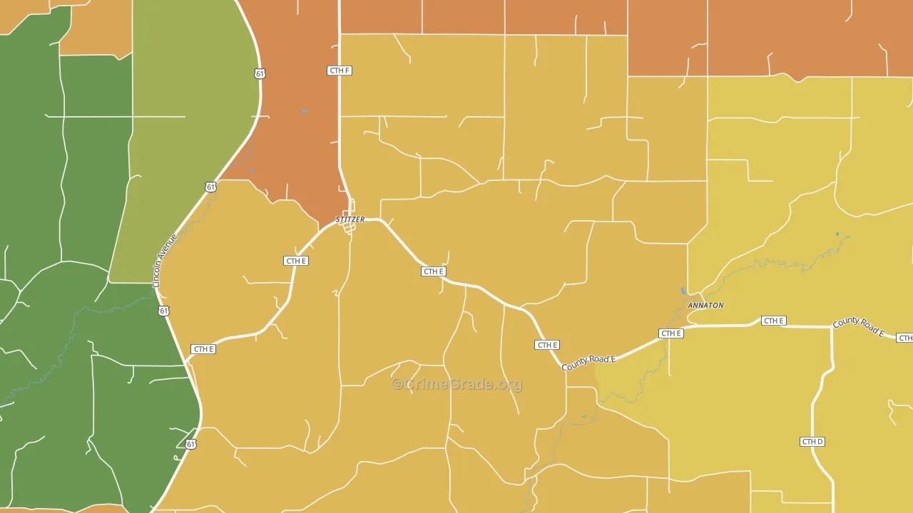 Stitzer, WI Map of Robbery Rates
